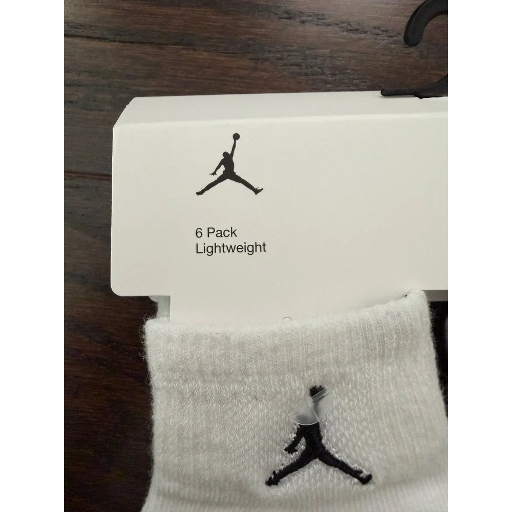 Jordan Toddler 6-Pack Lightweight Ankle Socks White Black NJ0734-001 Size 2-4Y